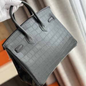 Túi Xách Hermes Birkin Da Cá Sấu Khâu Tay Màu Đen Siêu Cấp 25cm (3)