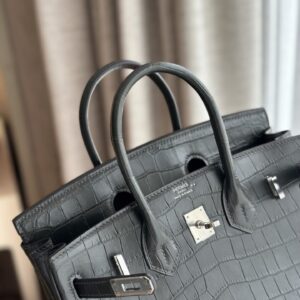 Túi Xách Hermes Birkin Da Cá Sấu Khâu Tay Màu Đen Siêu Cấp 25cm (3)
