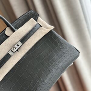 Túi Xách Hermes Birkin Da Cá Sấu Khâu Tay Màu Đen Siêu Cấp 25cm (3)
