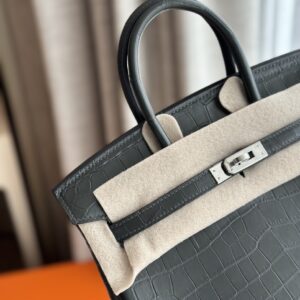 Túi Xách Hermes Birkin Da Cá Sấu Khâu Tay Màu Đen Siêu Cấp 25cm (3)