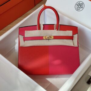 Túi Xách Hermes Birkin Da Epsom Mix Màu Đỏ Hồng Rep 11 Cao Cấp 25cm (2)
