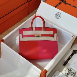 Túi Xách Hermes Birkin Da Epsom Mix Màu Đỏ Hồng Rep 11 Cao Cấp 25cm (2)