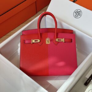 Túi Xách Hermes Birkin Da Epsom Mix Màu Đỏ Hồng Rep 11 Cao Cấp 25cm (2)
