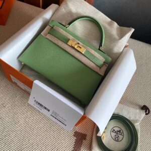 Túi Xách Hermes Kelly Mini Siêu Cấp Màu Xanh Khóa Vàng 20cm (2)