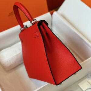 Túi Xách Nữ Hermes Kelly Da Epsom Like Auth Màu Đỏ Khóa Bạc 25cm (2)