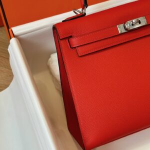 Túi Xách Nữ Hermes Kelly Da Epsom Like Auth Màu Đỏ Khóa Bạc 25cm (2)