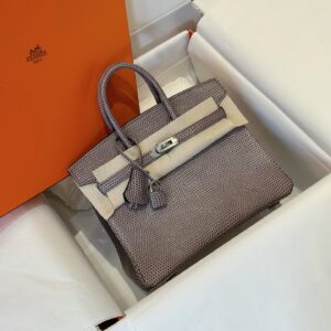 Túi Xách Siêu Cấp Hermes Birkin 25 Fonce Da Lizard Nữ Khóa Bạc 25cm (2)