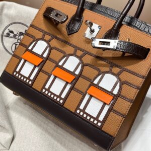 Túi Xách Siêu Cấp Hermes Birkin Faubourg Mix Da Cá Sấu Màu Nâu 20cm (2)