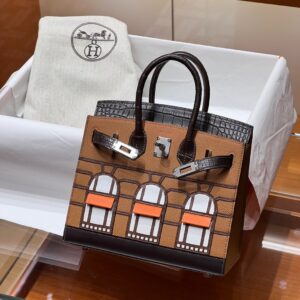 Túi Xách Siêu Cấp Hermes Birkin Faubourg Mix Da Cá Sấu Màu Nâu 20cm (2)