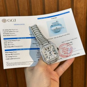 Đồng Hồ Cartier Santos Đính Full Kim Cương Moissanite Hong Kong