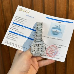 Đồng Hồ Cartier Santos Đính Full Kim Cương Moissanite Hong Kong