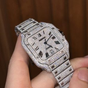 Đồng Hồ Cartier Santos Đính Full Kim Cương Moissanite Hong Kong (9)