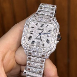 Đồng Hồ Cartier Santos Đính Full Kim Cương Moissanite Hong Kong (9)