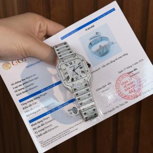 Đồng Hồ Cartier Santos Đính Full Kim Cương Moissanite Hong Kong (9)