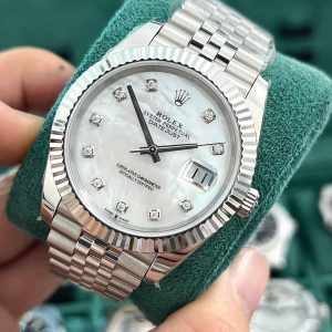 Đồng Hồ Rolex DateJust Mặt Xà Cừ Tự Nhiên Cọc Số Moissanite Clean Factory 41mm (6)