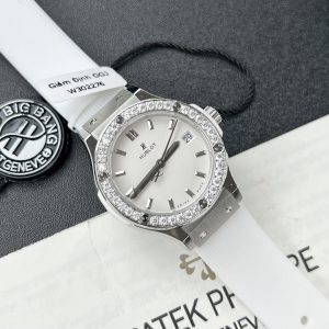 Hublot Nữ Dây Cao Su Màu Trắng Đính Kim Cương Moissanite 33mm (2)