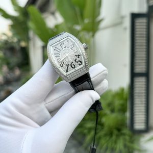 Đồng Hồ Franck Muller V32 Nữ Đính Full Kim Cương Dây Cao Su Đen ABF (2)