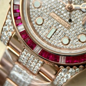 Đồng Hồ Rolex Replica 11 GMT Master II Bọc Vàng Độ Moissanite Sapphire 40mm (1)