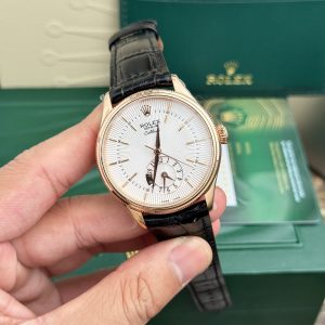 Đồng Hồ Rolex Cellini 50525 Mặt Trắng Dây Da Đen Chế Tác 39mm (1)