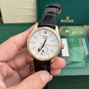 Đồng Hồ Rolex Cellini 50525 Mặt Trắng Dây Da Đen Chế Tác 39mm (1)