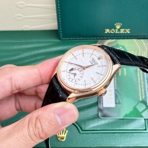 Đồng Hồ Rolex Cellini 50525 Mặt Trắng Dây Da Đen Chế Tác 39mm (1)