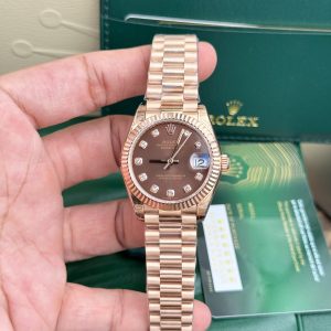 Rolex Chế Tác Nữ DateJust Mặt Chocolate Dây Oyster Rep 11