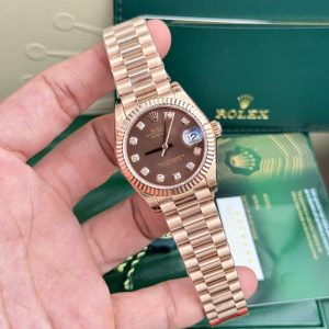Rolex Chế Tác Nữ DateJust Mặt Chocolate Dây Oyster Rep 11