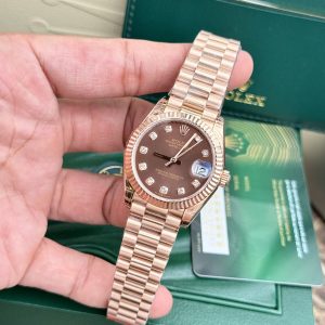 Rolex Chế Tác Nữ DateJust Mặt Chocolate Dây Oyster Rep 11