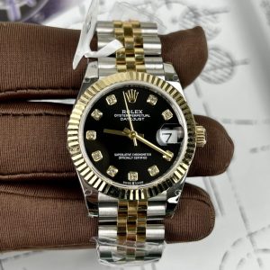 Đồng Hồ Rolex DateJust Nữ Bọc Vàng Thật Mặt Số Màu Đen Nhà Máy GM 31mm (1)
