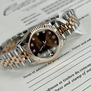Đồng Hồ Rolex DateJust Nữ Bọc Vàng Thật Mặt Số Màu Nâu Nhà Máy GM 31mm (8)
