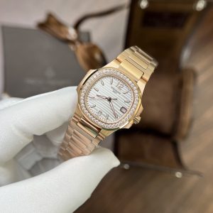 Patek Philippe Nữ Dây Kim Loại Đính Đá Nautilus 7010 Màu Vàng Hồng 32mm (4)