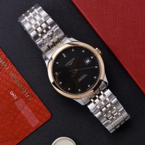 Đồng Hồ Longines Record Nam Dây Kim Loại Demi Mặt Số Đen 40mm (3)