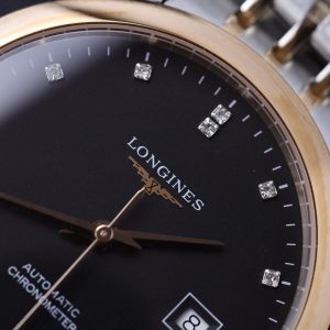 Đồng Hồ Longines Record Nam Dây Kim Loại Demi Mặt Số Đen 40mm (3)