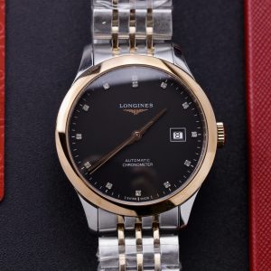 Đồng Hồ Longines Record Nam Dây Kim Loại Demi Mặt Số Đen 40mm (3)