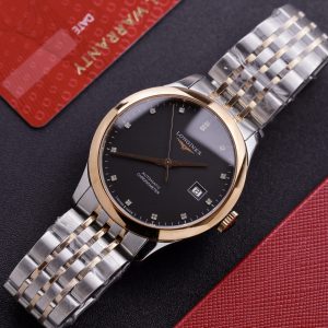 Đồng Hồ Longines Record Nam Dây Kim Loại Demi Mặt Số Đen 40mm (3)