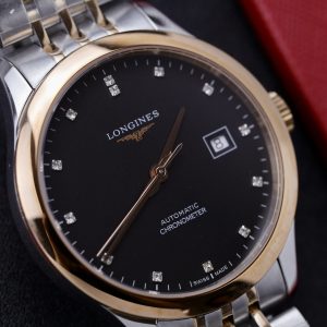 Đồng Hồ Longines Record Nam Dây Kim Loại Demi Mặt Số Đen 40mm (3)