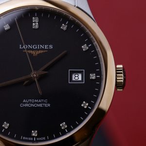 Đồng Hồ Longines Record Nam Dây Kim Loại Demi Mặt Số Đen 40mm (3)