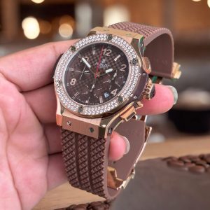 Đồng Hồ Hublot Chế Tác Big Bang Chronograph King Gold Màu Nâu Đính Đá 44mm (6)