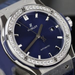Đồng Hồ Hublot Nam Rep 11 Đính Kim Cương Moissanite Màu Xanh Blue Nhà Máy APS 42mm (9)