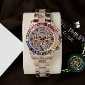 Đồng Hồ Rolex Daytona Rainbow Chế Tác Full Đá CZ Replica Cao Cấp Nam 40mm (1)