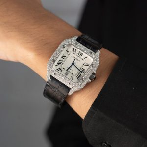 Cartier Santos Đính Kim Cương Moissanite Hong Kong Rep 11 Nam Dây Da 39 (2)