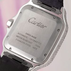 Cartier Santos Đính Kim Cương Moissanite Hong Kong Rep 11 Nam Dây Da 39 (2)