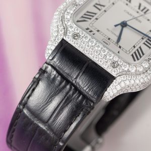 Cartier Santos Đính Kim Cương Moissanite Hong Kong Rep 11 Nam Dây Da 39 (2)