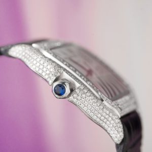 Cartier Santos Đính Kim Cương Moissanite Hong Kong Rep 11 Nam Dây Da 39 (2)