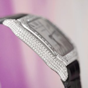 Cartier Santos Đính Kim Cương Moissanite Hong Kong Rep 11 Nam Dây Da 39 (2)