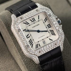 Cartier Santos Đính Kim Cương Moissanite Hong Kong Rep 11 Nam Dây Da 39 (2)