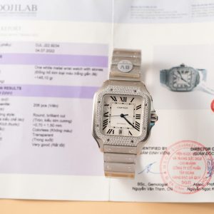 Cartier Santos Rep 11 Cao Cấp Niềng Đính Kim Cương Moissanite Mặt Trắng BV Factory 39 (1)