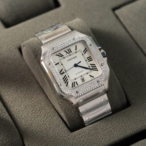 Cartier Santos Rep 11 Cao Cấp Niềng Đính Kim Cương Moissanite Mặt Trắng BV Factory 39 (1)