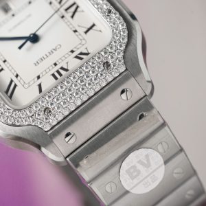 Cartier Santos Rep 11 Cao Cấp Niềng Đính Kim Cương Moissanite Mặt Trắng BV Factory 39 (2)