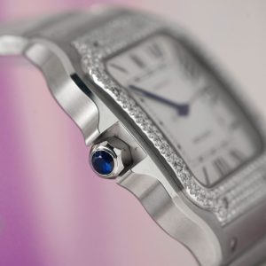 Cartier Santos Rep 11 Cao Cấp Niềng Đính Kim Cương Moissanite Mặt Trắng BV Factory 39 (2)